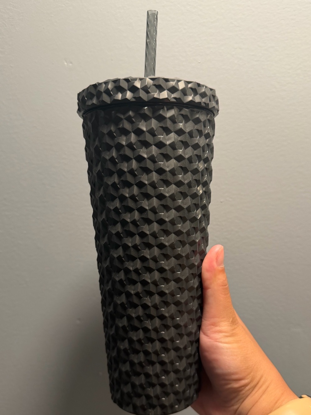 NWOT Textured Matte Black Studded Tumbler with Straw